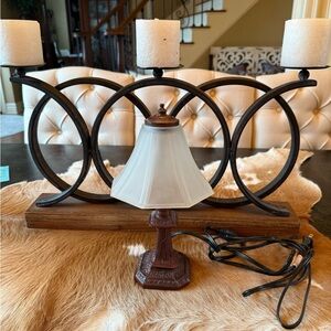 Brown and White Candle Holder with Geometric Design